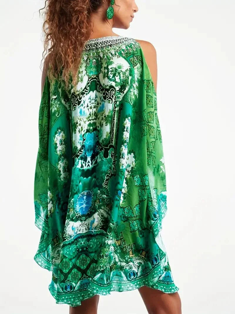 Kvinders Kjole - Luftig Kaftan Stil - Løs Pasform - Broderet Detalje - Elegant Mønster