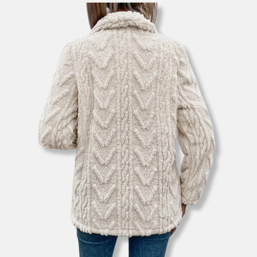 Women's Fleece Jacket – Relaxed Fit – Shawl Collar – Open Front – Hip Length