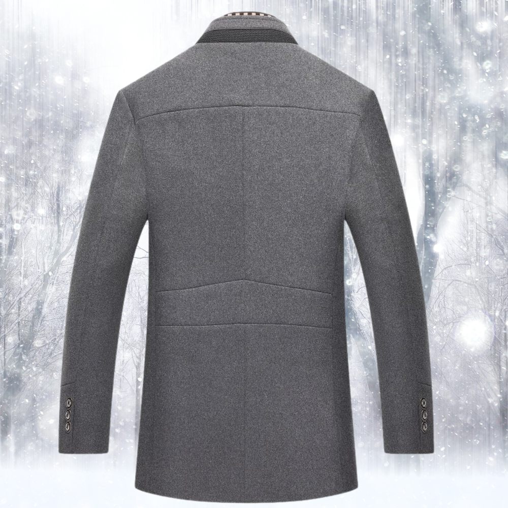 Men's Coat - Wool Blend - Tailored Fit - Stand Collar - Button Closure - Lined and Warm