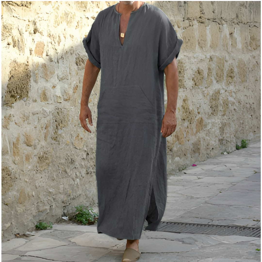 Men's Shirt Dress – Relaxed Fit – Lightweight and Breathable – V-Neck – Short Sleeves – Slit
