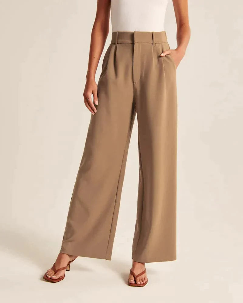 Dame Bukser - Højtaljet Wide-Leg - Komfortabelt Letvægtsstof - Elegant Pasform