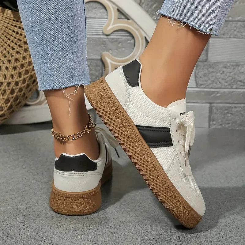 Women's Sneakers - Breathable Mesh & Faux Leather - Comfortable Low Shaft - Non-Slip Sole