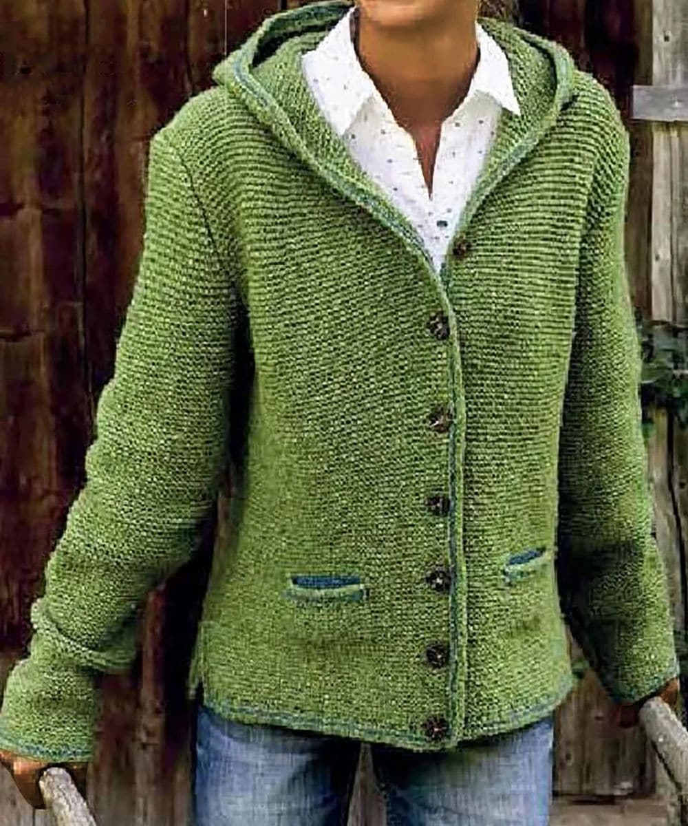Kvinder Cardigan - Strikket med Knapper - Hætte og Lommer - Blødt og Varmt