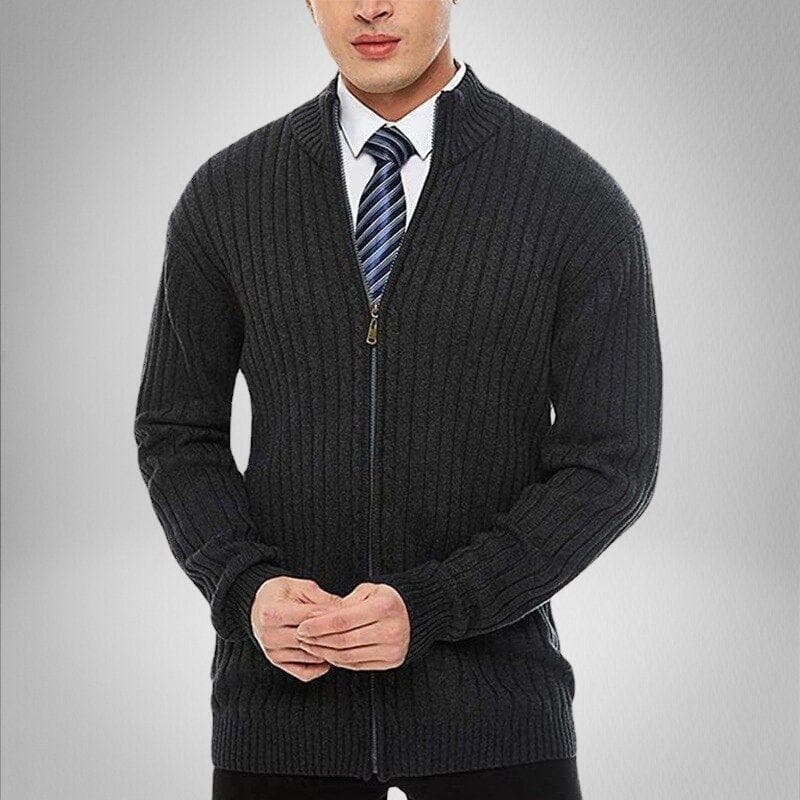 Sebastian Wool Slim Fit Cardigan | Ribbed Stand Collar Cardigan