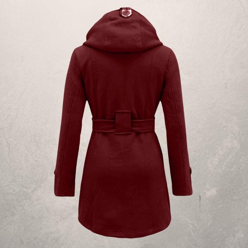 Dame Trenchcoat - Blød Fleece - Dobbelt Rad Knapper - Hætte & Bælte - Elegante Detaljer