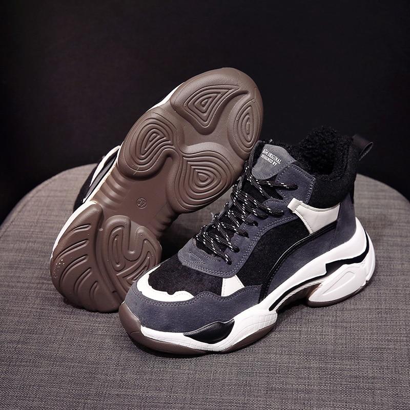 Women's Chunky Sneakers - Breathable Mesh & Leather - Thicker Sole & Supportive Fit