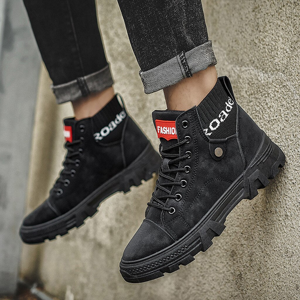 Herre Høje Sneakers - Slidstærk Sål - Snørelukning - Ribkant ved Ankel - Casual Look