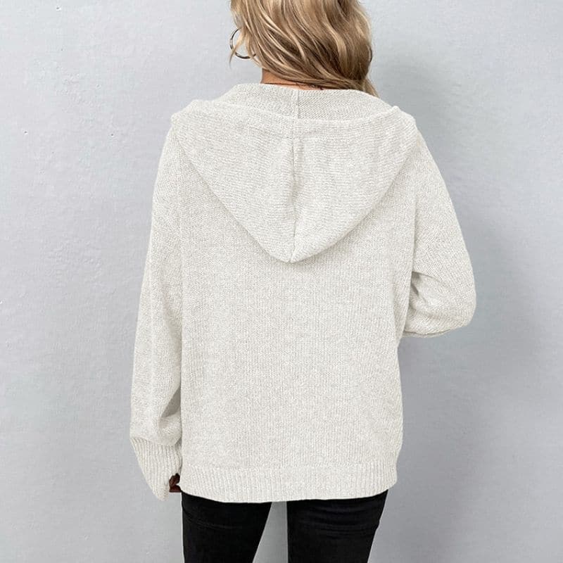 Women's Knit Cardigan - Soft and Warm - With Hood and Button Closure - Relaxed Fit