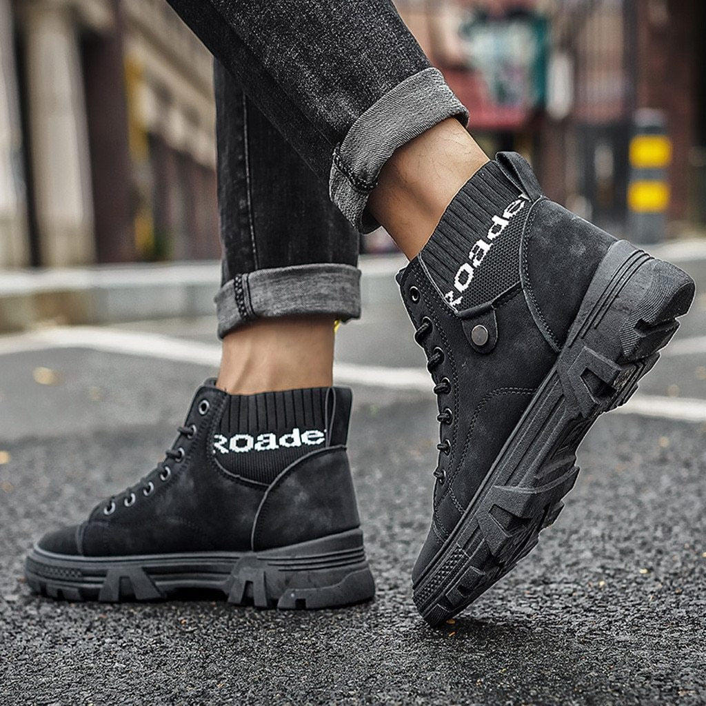 Herre Høje Sneakers - Slidstærk Sål - Snørelukning - Ribkant ved Ankel - Casual Look