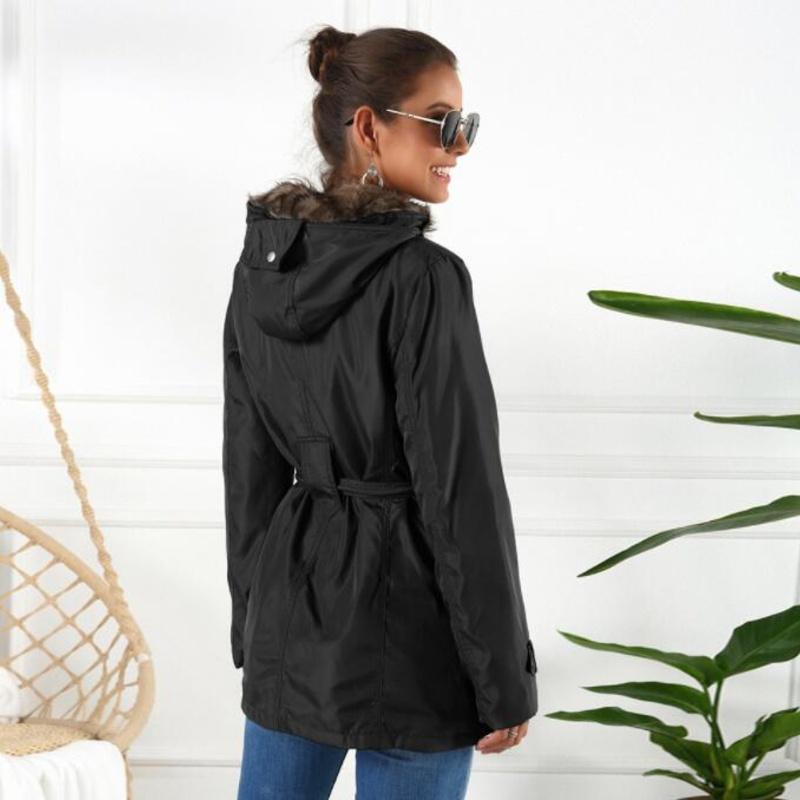 Women's Parka Jacket - Water-Resistant and Windproof - With Belt and Hood - Mid-Length Comfort