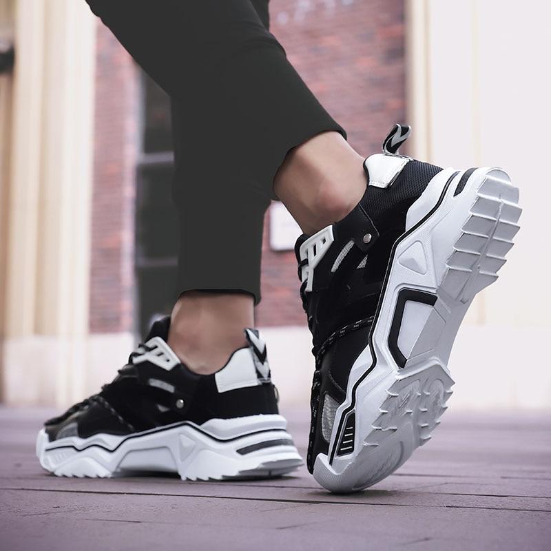 Herre Chunky Sneakers - Læder & Mesh - Stødabsorberende Sål - Trendy Streetwear
