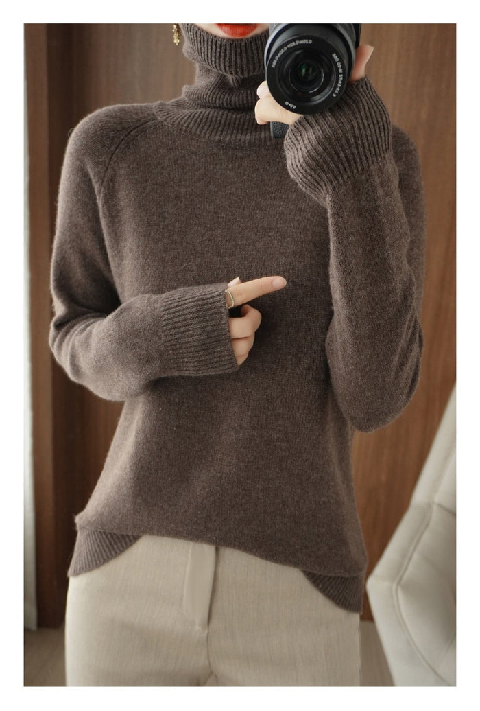Dame Rullekrave Sweater - Blød Strik - Langærmet - Komfortabel Løs Pasform