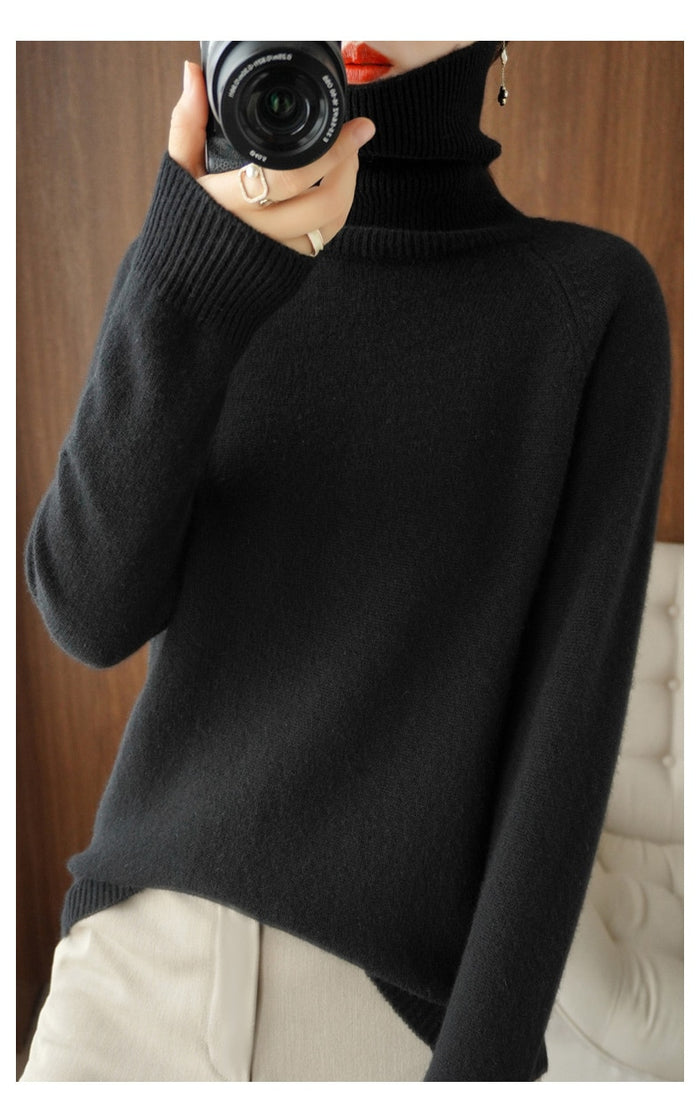 Dame Rullekrave Sweater - Blød Strik - Langærmet - Komfortabel Løs Pasform