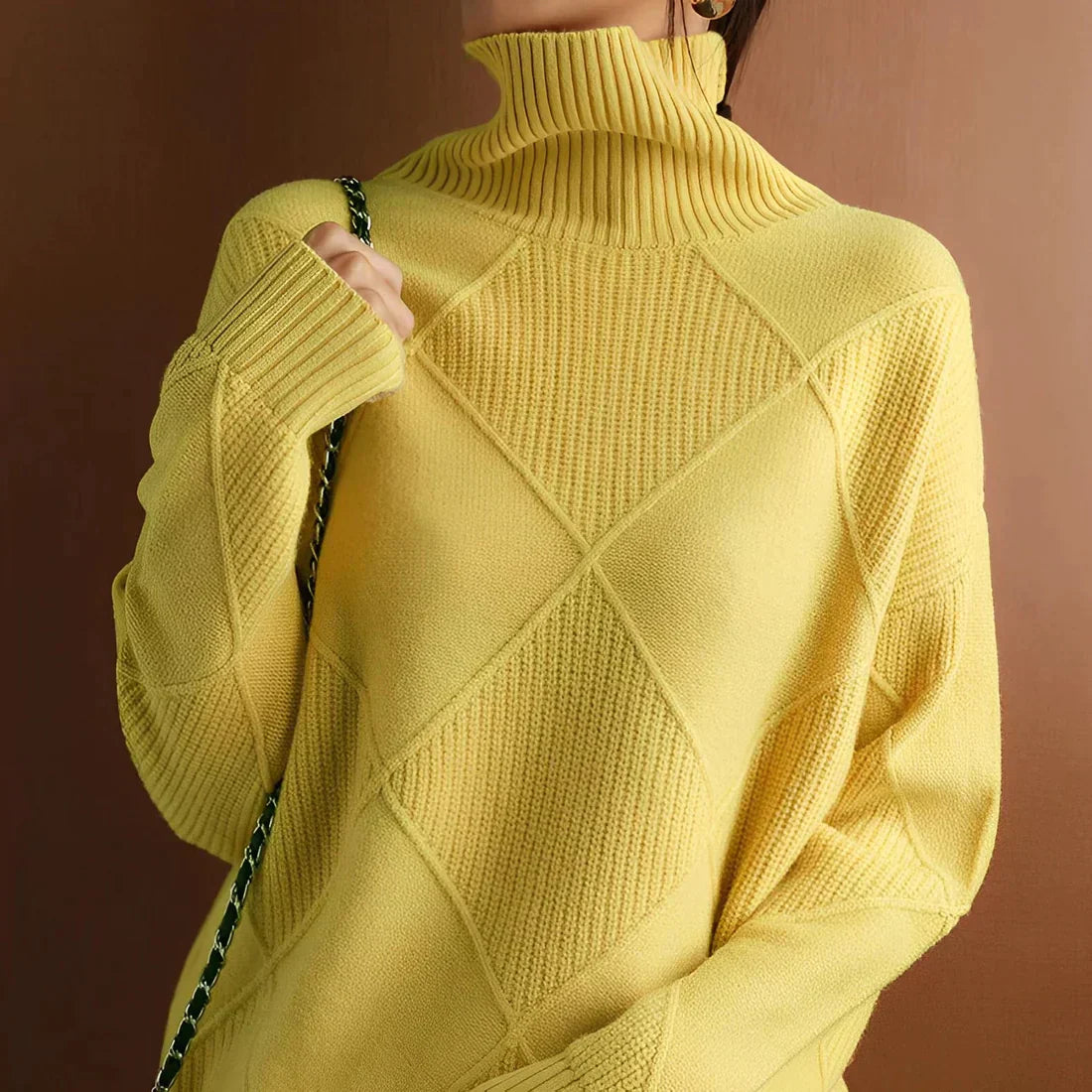Women's Pullover Sweater – Oversize Fit – High Neck – Ribbed Knit Structure