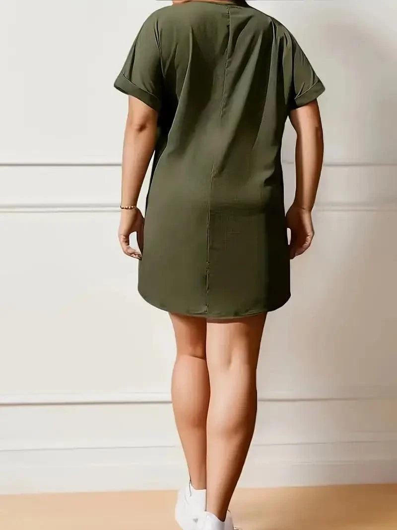 Dame Wrap Kjole - V-Hals - Korte Ærmer - Justerbar Pasform - Elegant Drapering