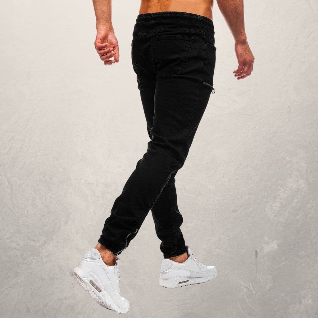 Men's Jogger Jeans - Slim Fit - Elastic Waist - Zipper Pockets - Cuffed Ankles