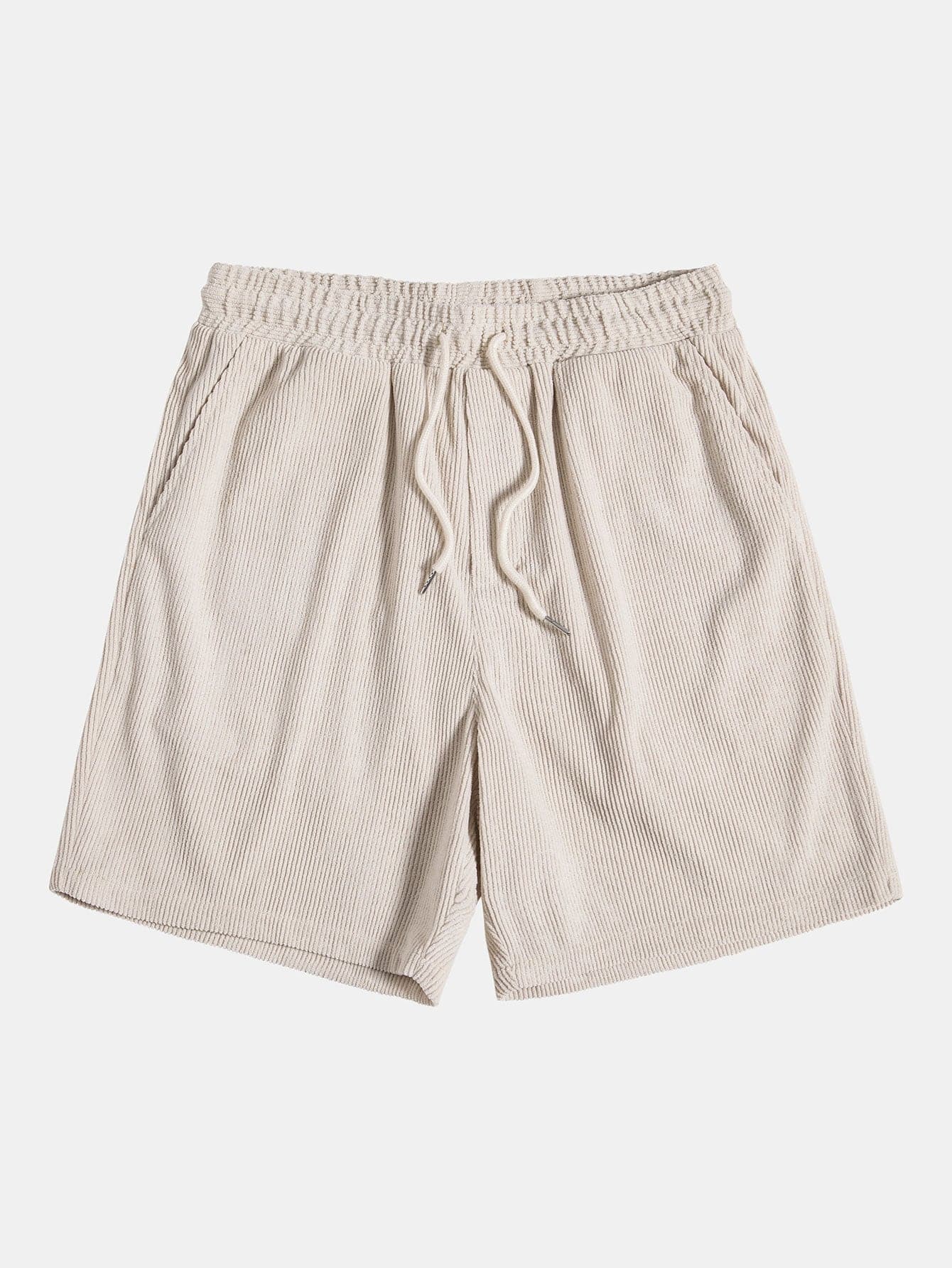Herresæt - Kortærmet Skjorte & Shorts - Knaplukning - Elastisk Talje - Ribbet Struktur