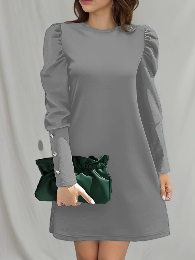 Women's Dress - Elegant A-line - Long Sleeves with Buttons - High Neck - Classic Cut