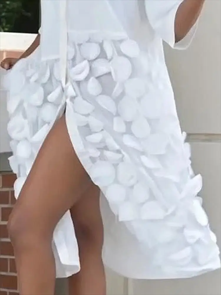 Dame Skjortekjole - Asymmetrisk Snit - Tekstureret Design - 3/4 Ærmer - Løs Pasform