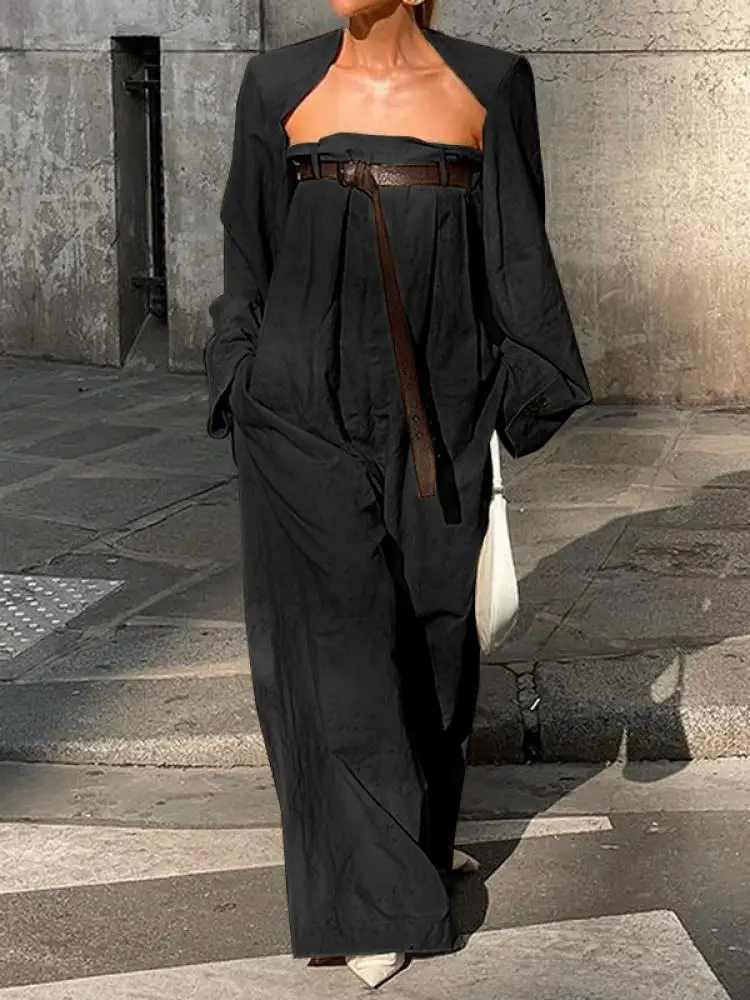 Dame Jumpsuit – Off-Shoulder – Bred Ben – Let Vævet – Elegant Løs Pasform