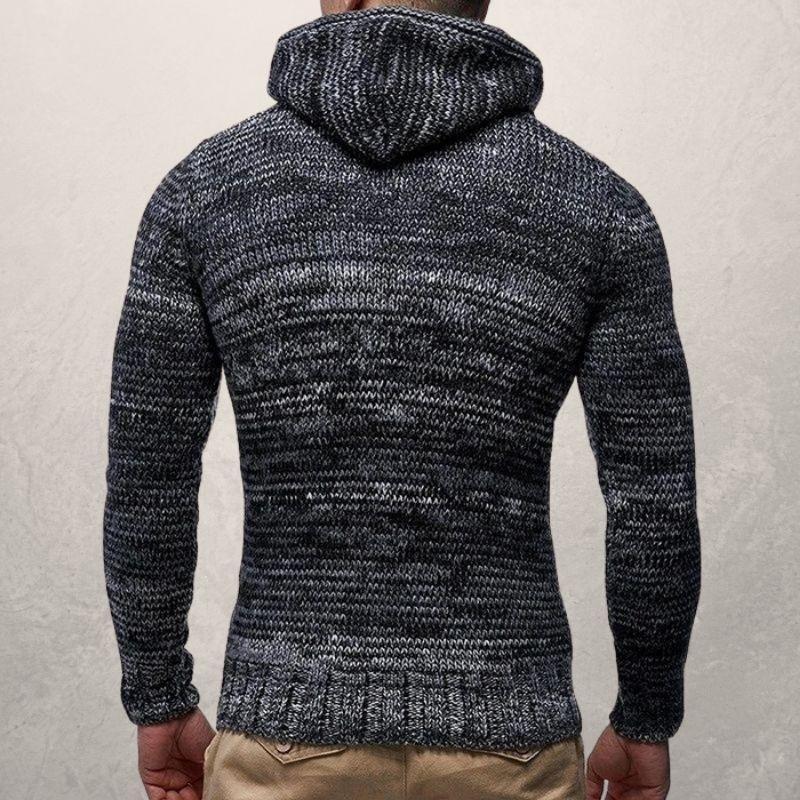 Men's Sweater - Cable Knit - High Collar with Drawstring - Slim Fit - Warm Knit