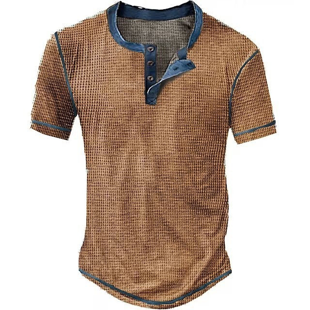 Men's Henley T-shirt – Waffle Knit – Regular Fit – Button Closure – Short Sleeve