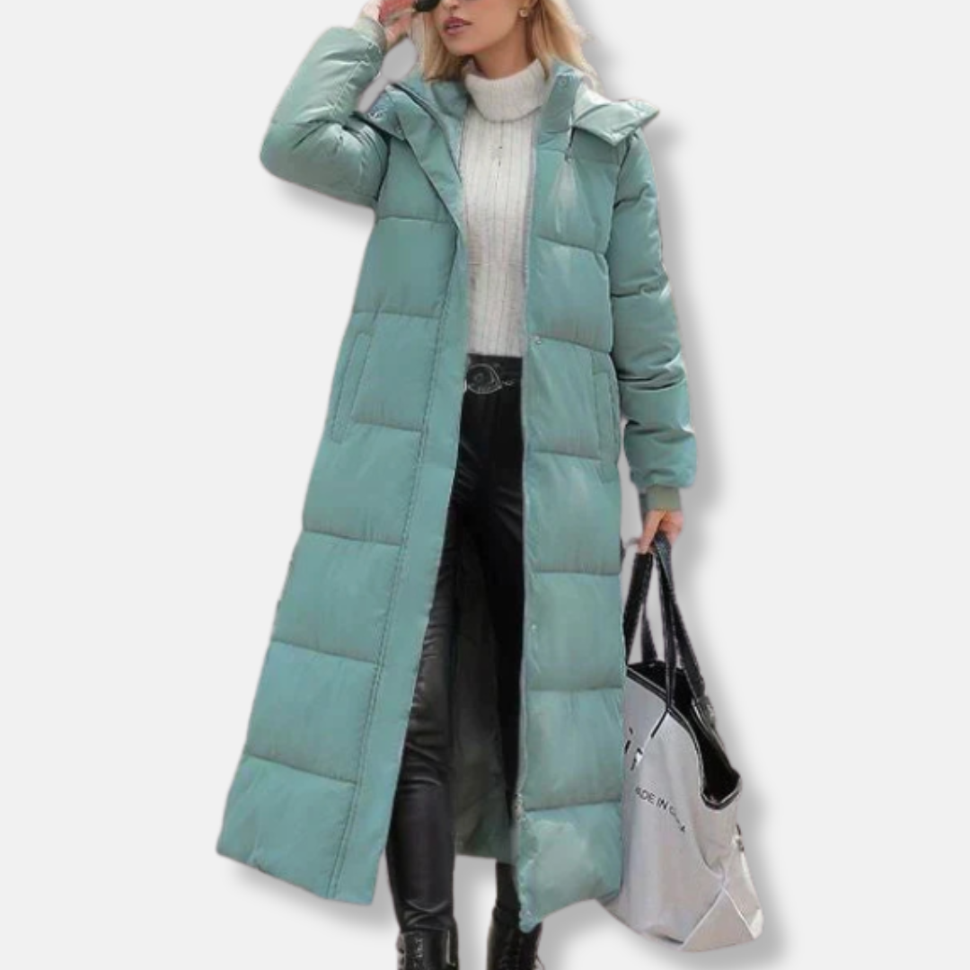 Women’s Puffer Coat - Quilted Synthetic - Oversized Fit - Full Length - Hooded High Collar