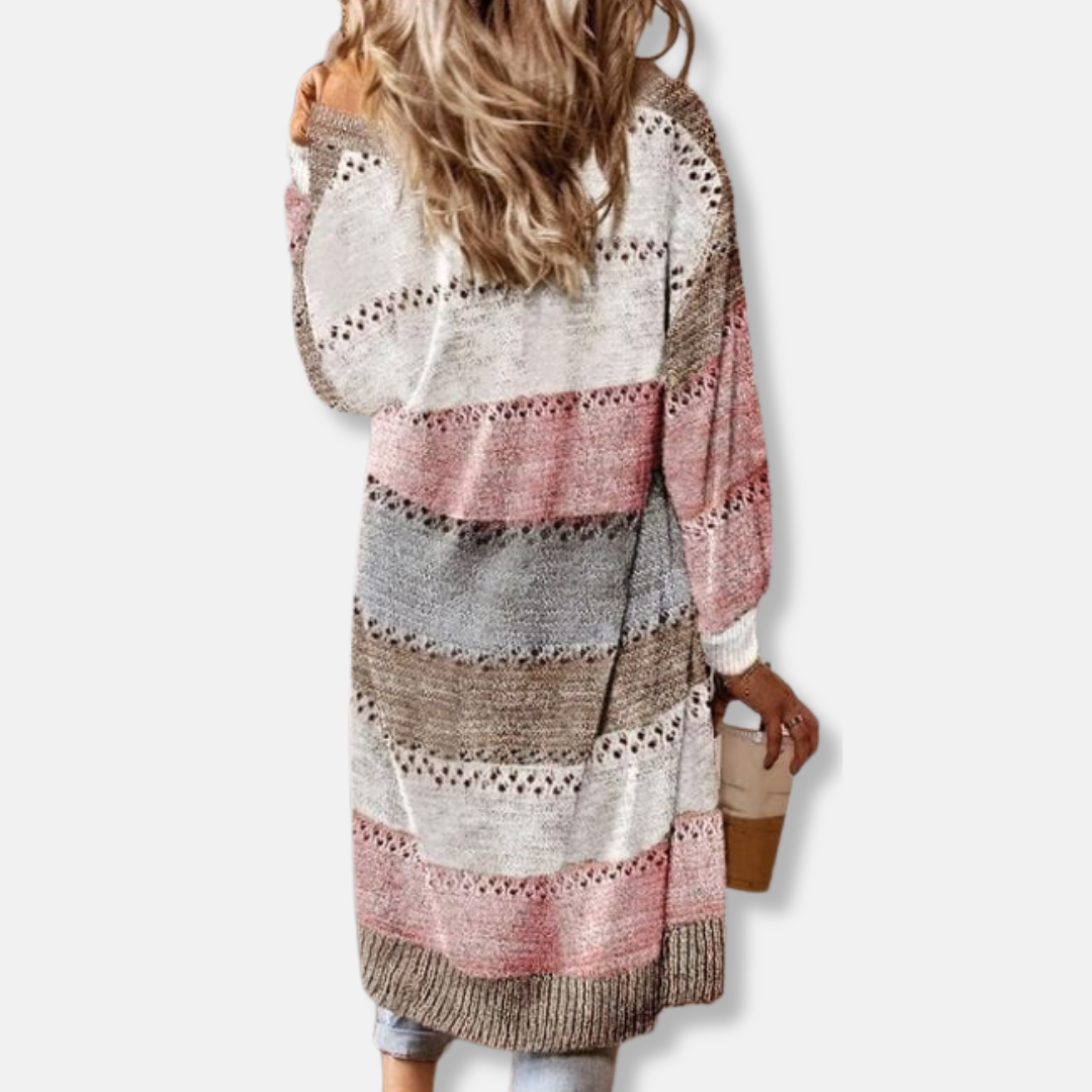 Isla Wool Relaxed Fit Cardigan | Striped Ribbed Cuffs Cardigan