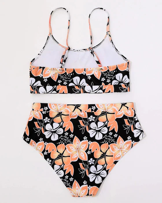Women's Bikini Set – High Waist – Tank Top with Straps – Floral – Breathable Stretch Fabric