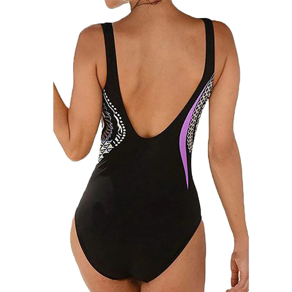 Women's Swimsuit – Graphic Print – Wide Straps – High Cut Leg – Supportive Fit