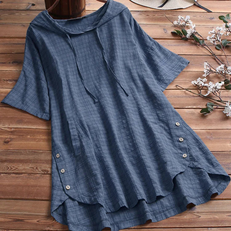 Women's T-shirt – Relaxed Fit – Round Neck – Button Detail – Light and Breathable