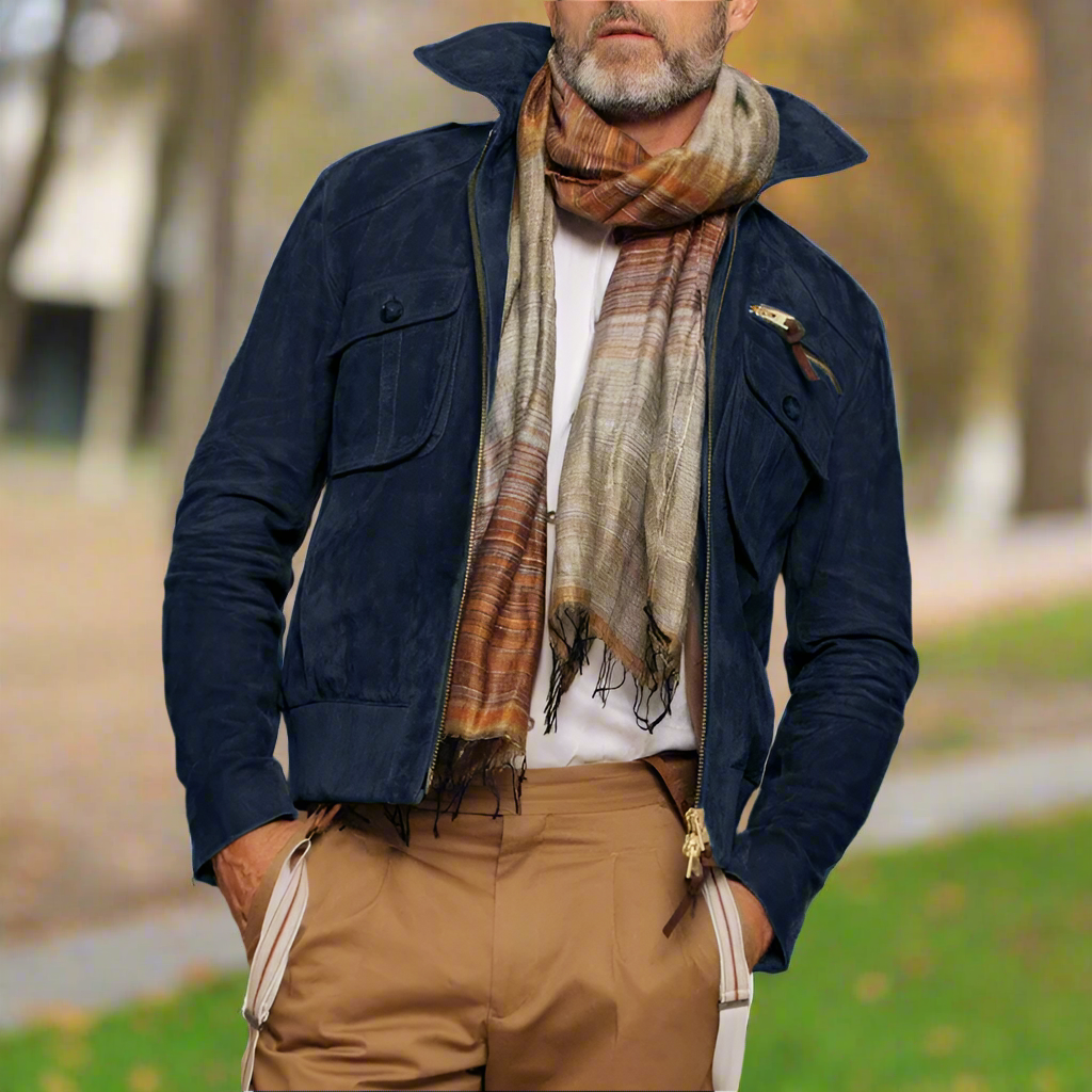 Herrejakke - Ruskind - Lynlås Lukning - Tailored Fit - Praktiske Lommer