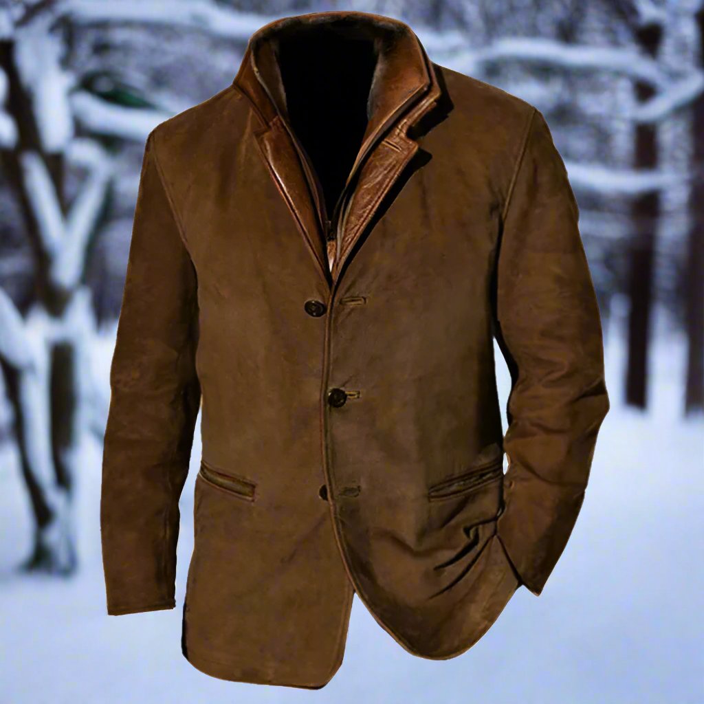 Men's Jacket - Elegant Suede Look with Leather Details - Tailored Fit - Single-Breasted Design