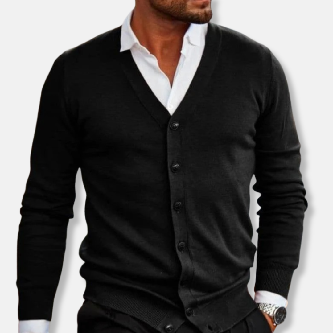 Joshua Wool V-Neck Cardigan | Button Front Ribbed Cardigan