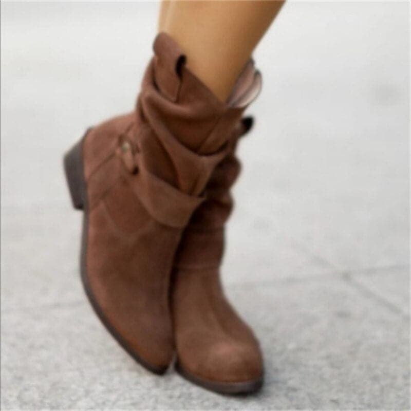 Women's Boots - Mid-Calf Slouchy Design - Genuine Suede - Flat Comfortable Sole