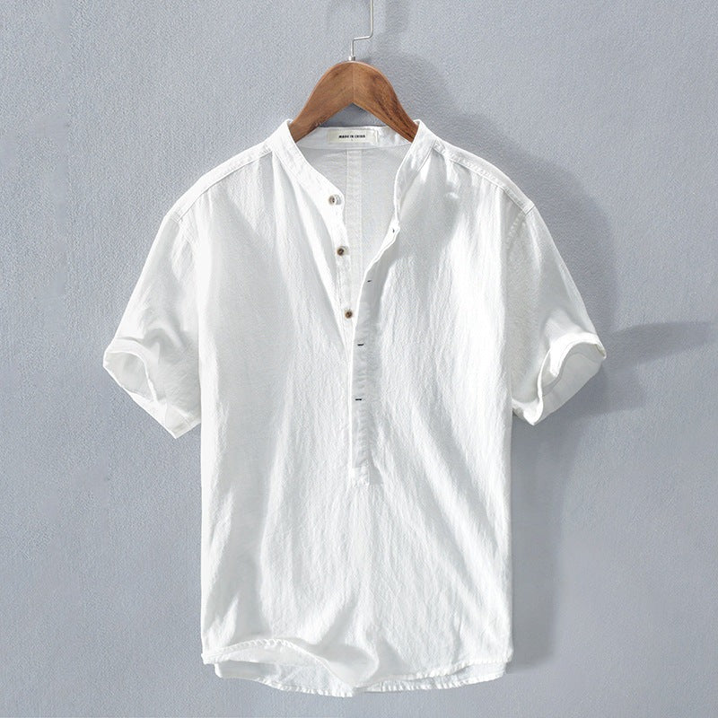 Men's Shirt with Short Sleeves – Relaxed Fit – Mandarin Collar – Breathable Fabric