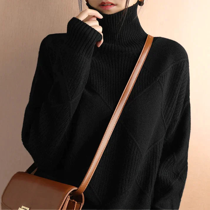 Women's Pullover Sweater – Oversize Fit – High Neck – Ribbed Knit Structure
