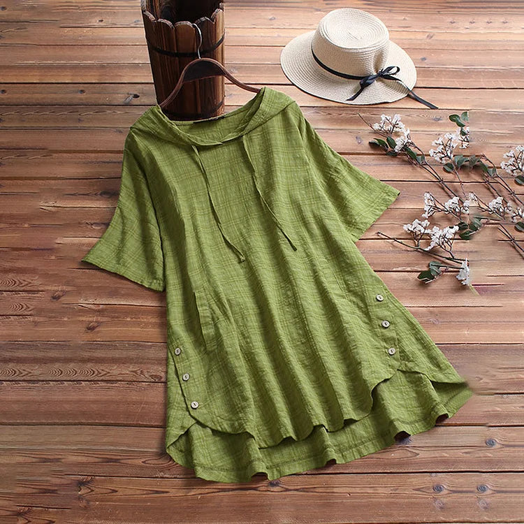 Women's T-shirt – Relaxed Fit – Round Neck – Button Detail – Light and Breathable