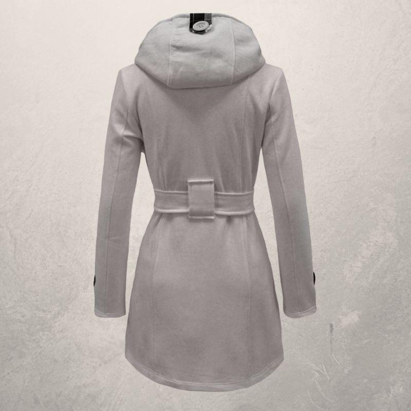 Dame Trenchcoat - Blød Fleece - Dobbelt Rad Knapper - Hætte & Bælte - Elegante Detaljer