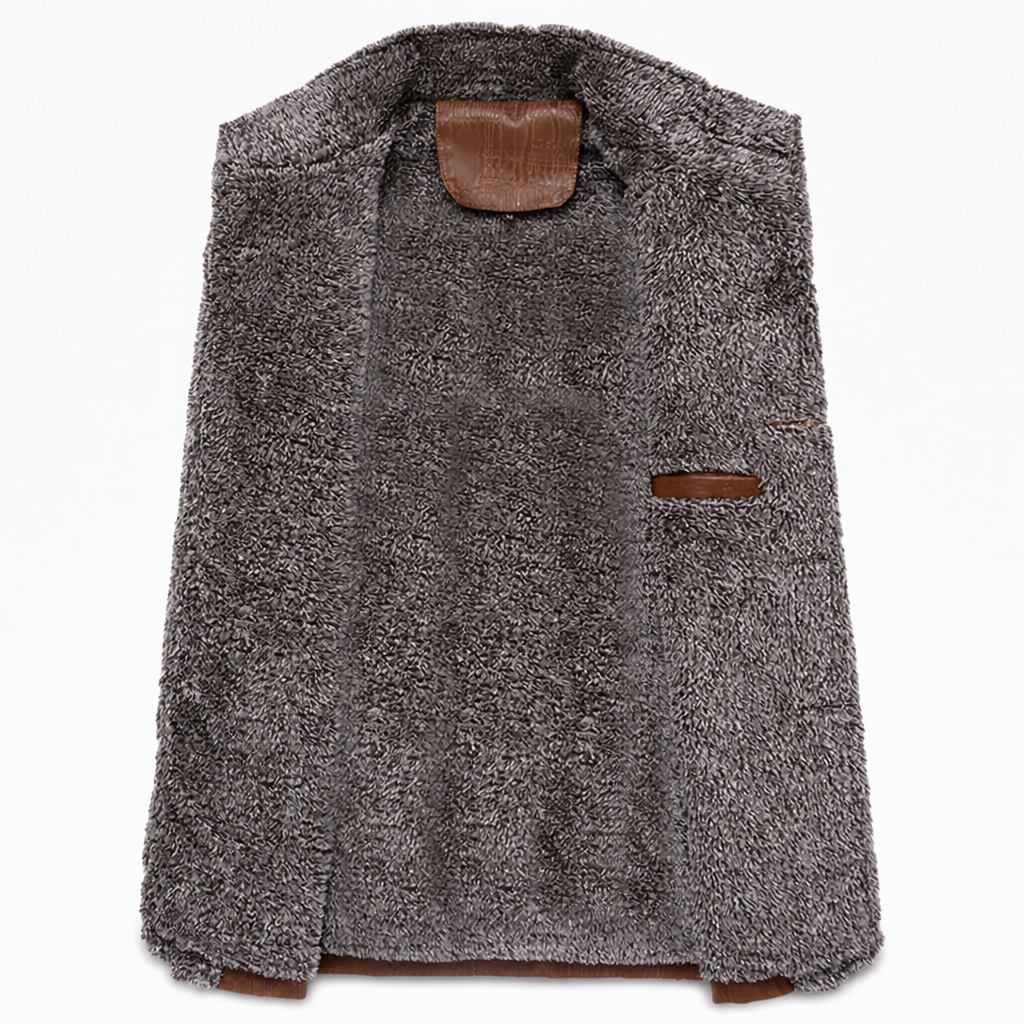 Men’s Leather Jacket – Slim Fit – Stand Collar – Button Front Design