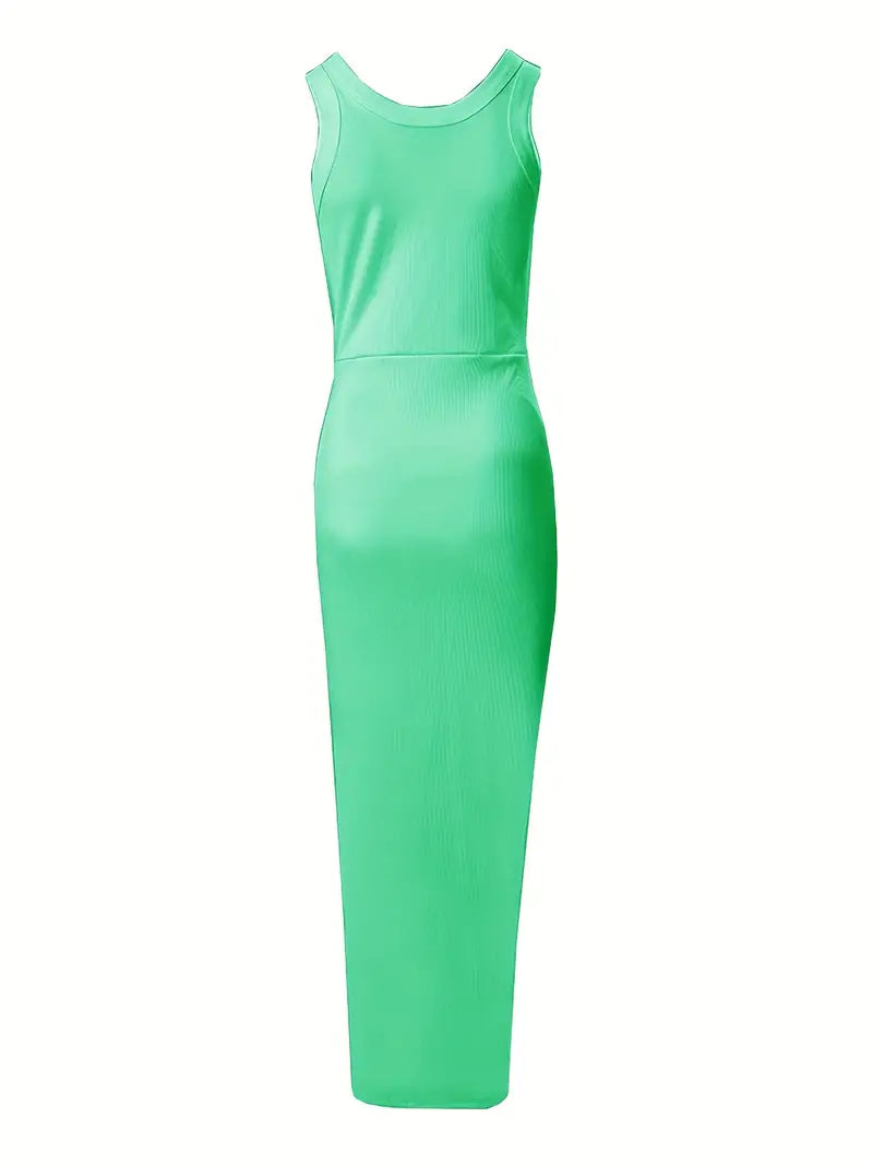 Dame Kjole - Ærmeløs Bodycon - Slids & Rynkedetaljer - Elegant & Let