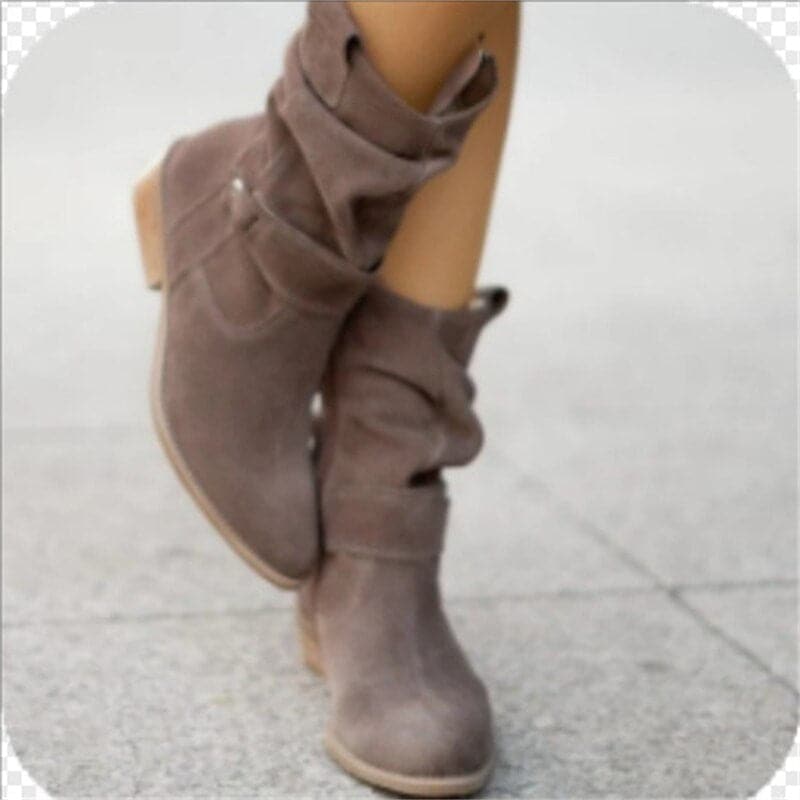 Women's Boots - Mid-Calf Slouchy Design - Genuine Suede - Flat Comfortable Sole