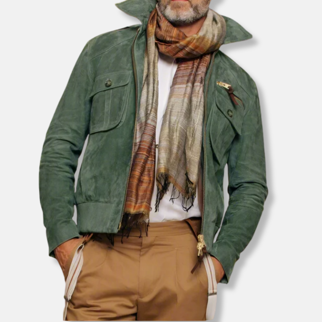 James Tailored Jacket | Collared Hip-Length Leather Trim Jacket