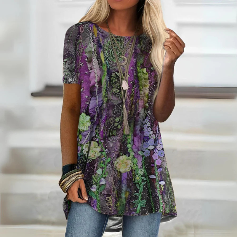 Women's Blouse – Relaxed Fit – Light and Breathable – Short Sleeve – Round Neck