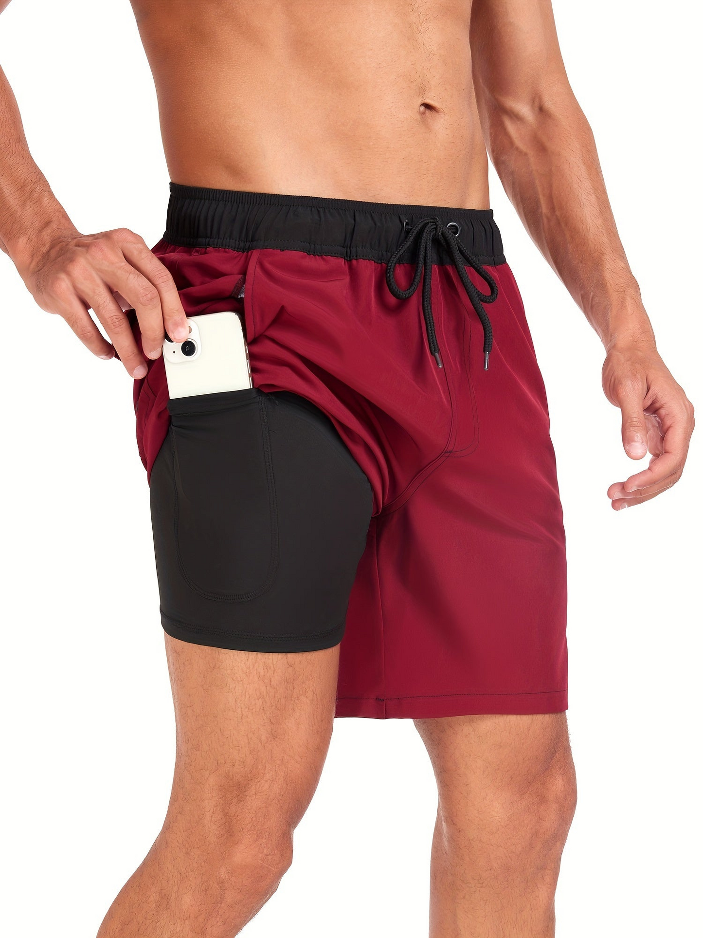 Men's Swim Shorts – Quick-Drying – Mid-Length – Elastic Waist – Double Layer