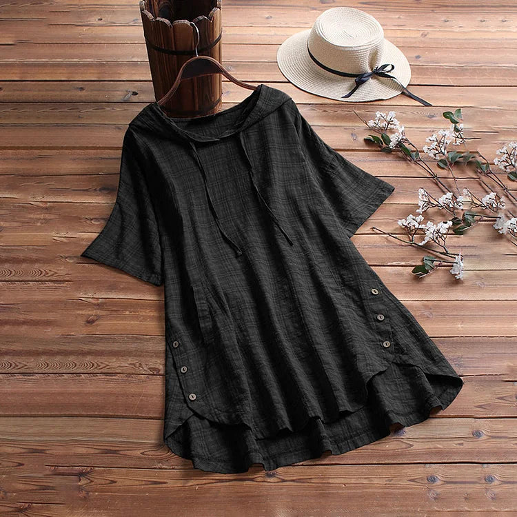 Women's T-shirt – Relaxed Fit – Round Neck – Button Detail – Light and Breathable