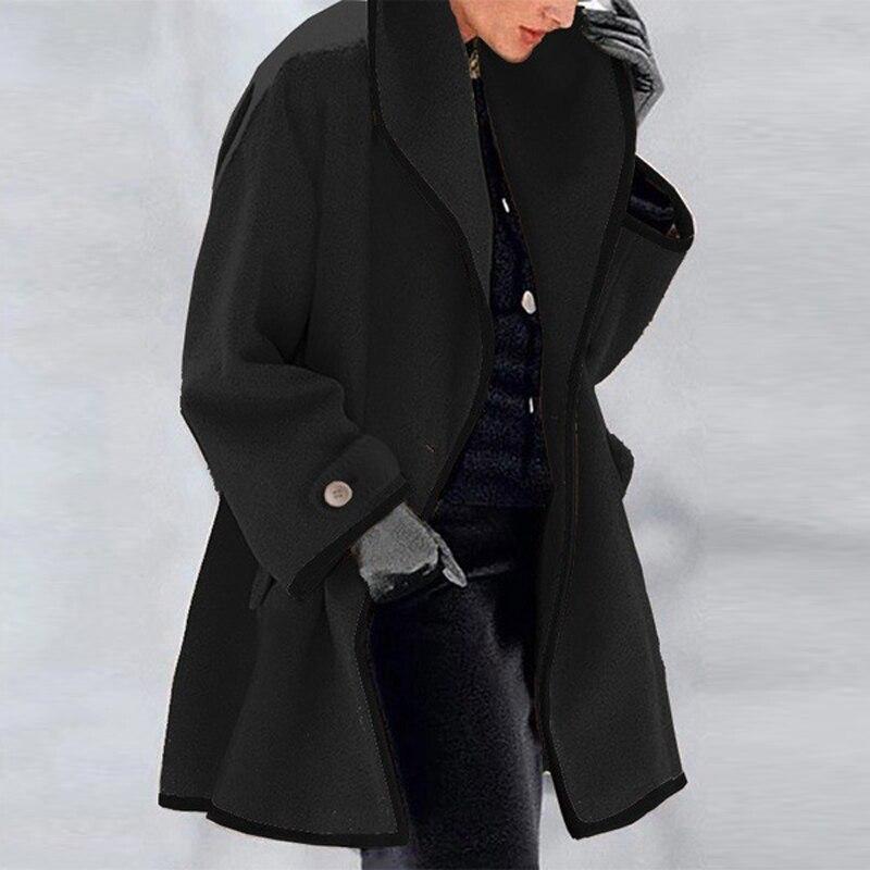 Women's Coat - Wool Blend - Oversized Fit - Draped Collar - Long Style