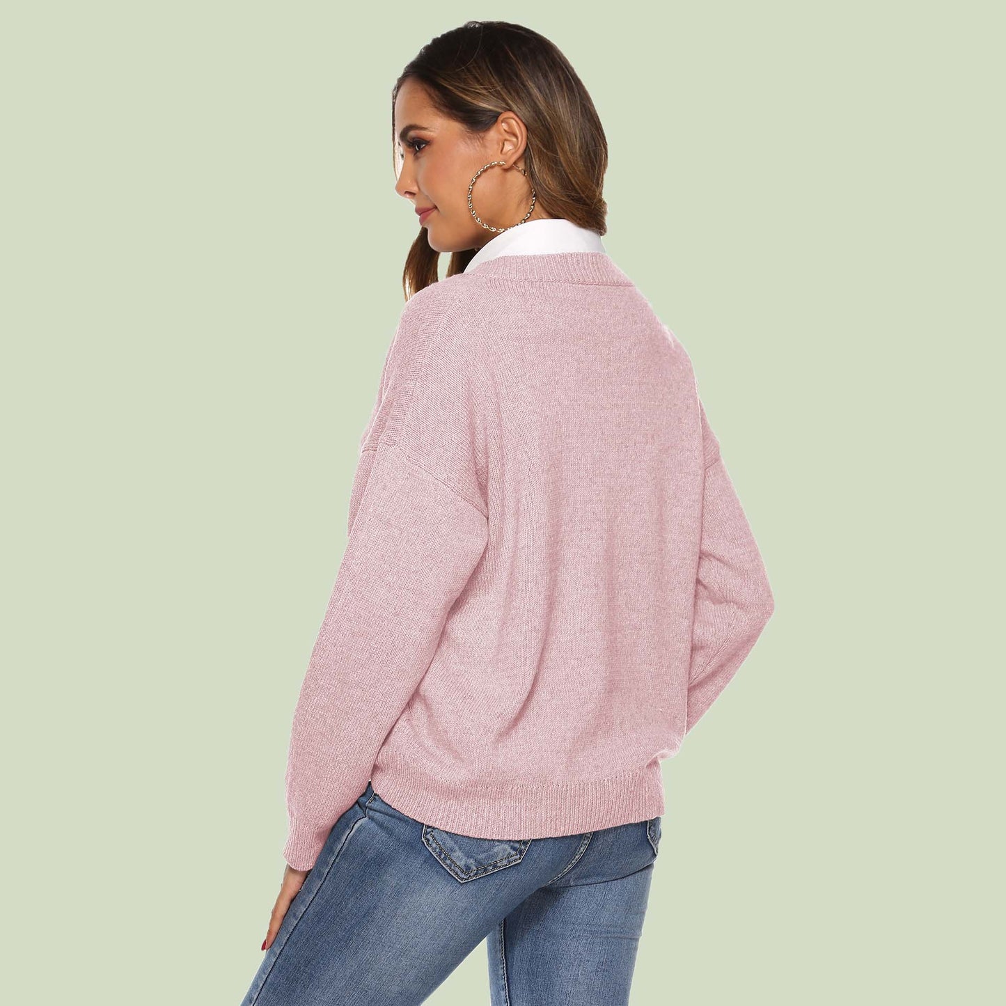 Women's Knit Sweater - V-neck - Loose Fit - Long Sleeves - Soft and Comfortable