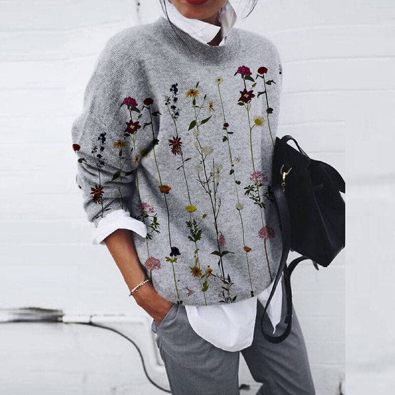 Women's Sweatshirt - Relaxed Fit - Graphic Print - Long-Sleeved Round Neck