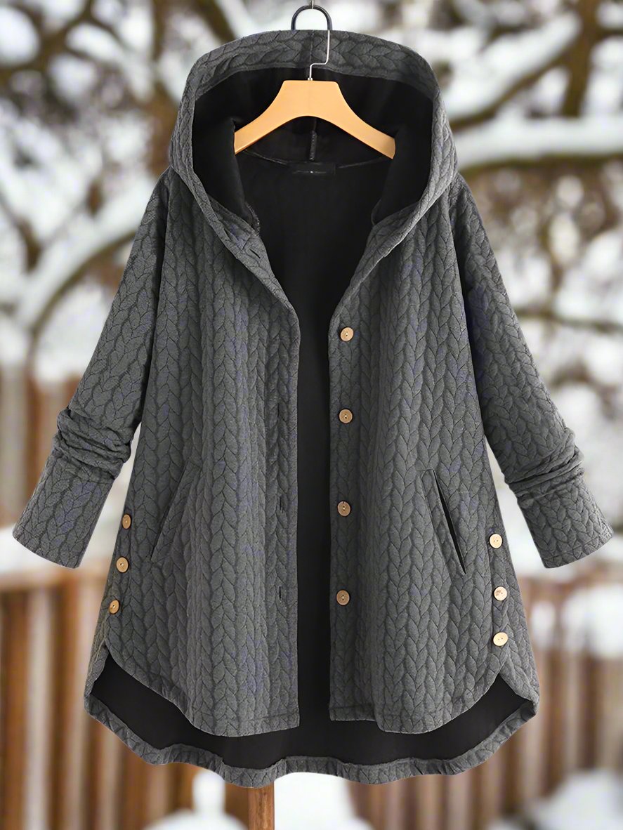 Women’s Jacket - Quilted Knit - Oversized Fit - Hooded - Asymmetrical Hem